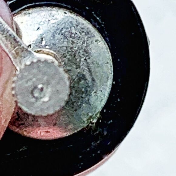 Vintage black turquoise crystal mid century earrings screw back - Picture 5 of 7